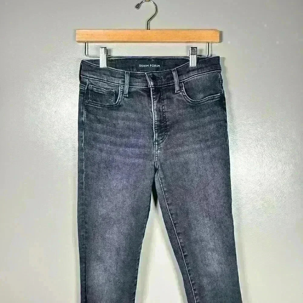 DENIM FORUM Black Vintage Wash Raw Hem Jeans Nico Midrise Skinny Crop 28 - Picture 9 of 10